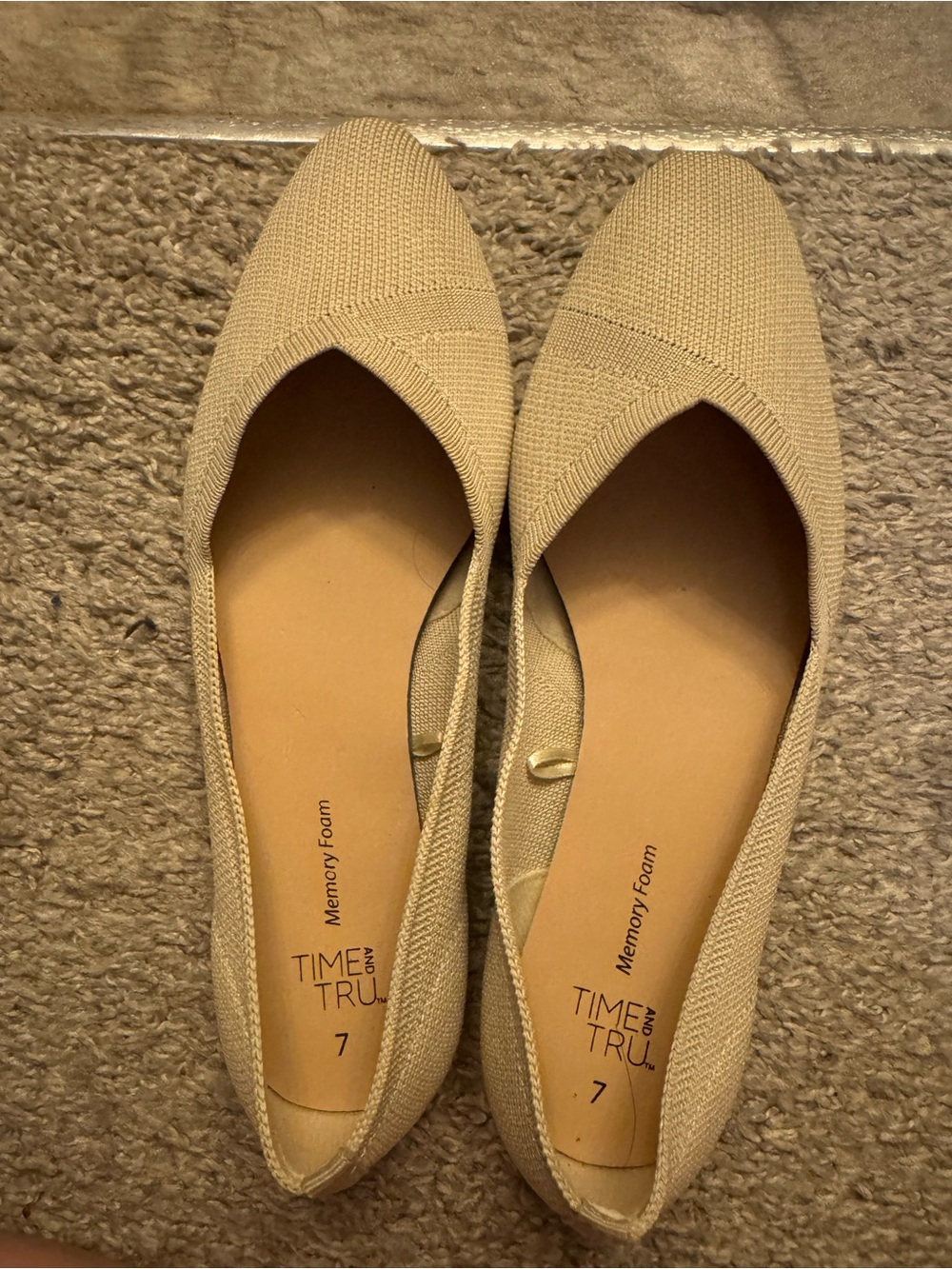 Time and Tru Beige Knit Pointed Ballet Flats